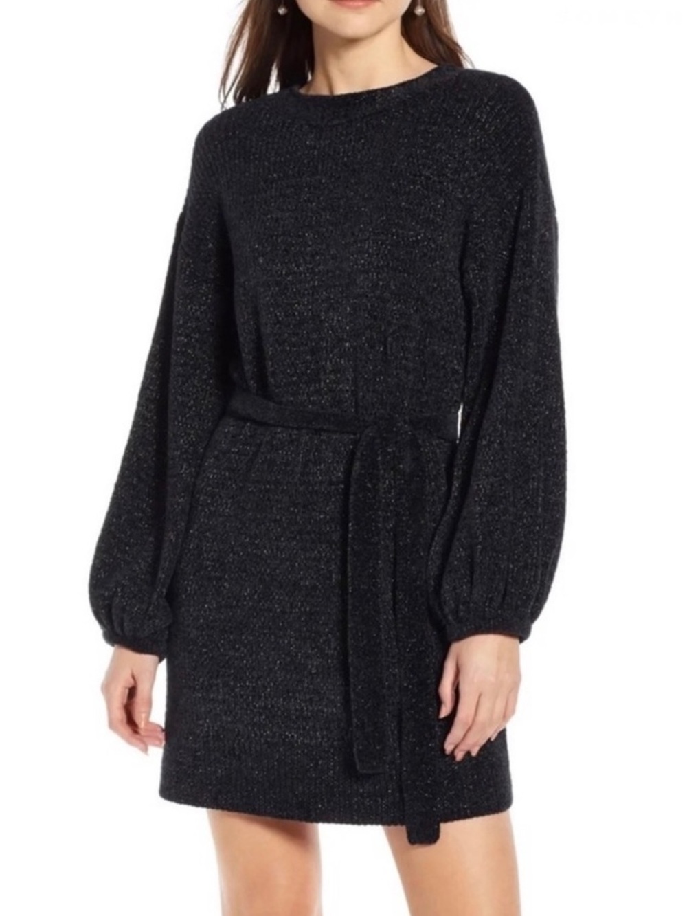 NEW SOMETHING NAVY BLACK SHIMMERING SWEATER DRESS